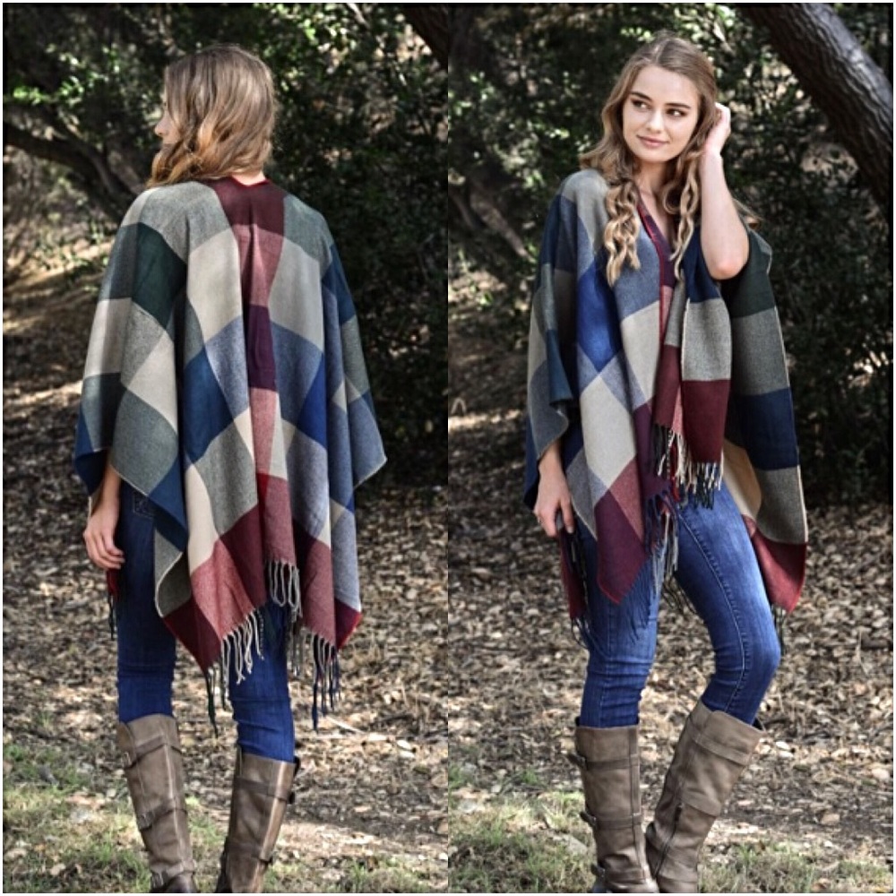 Boho Tassel Ruana Kimono Shawl PonchoWrap OS - Picture 4 of 6